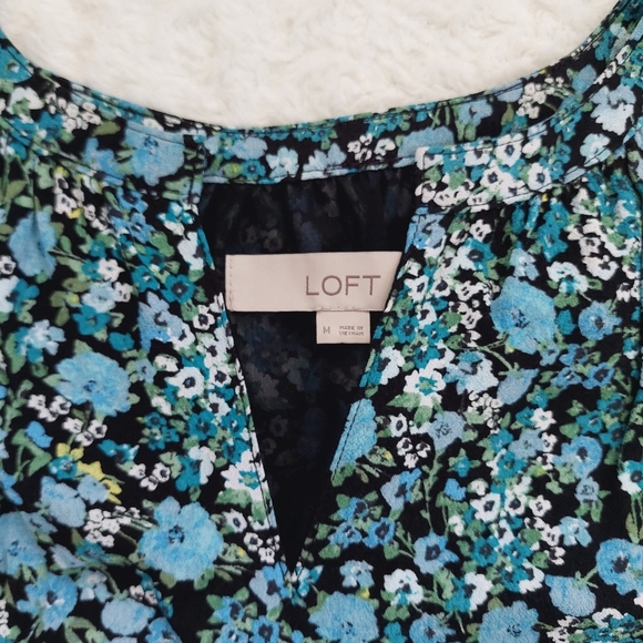 LOFT Blue Floral Tie Waist Sleeveless Dress- Size M - Picture 5 of 7